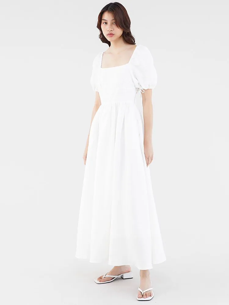 Short Sleeve Cotton Linen Maxi Dress